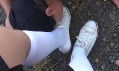 Schoolgirl femdome lick kiss shoes and sniff feet worship foot fetish