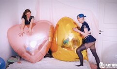 Q956 Cosette and Stashia ride and sitpop two huge mylar hearts - 480p