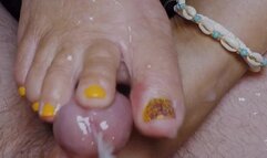 Teasing MASSIVE load with my tiny toes in orange nails [POV cam]