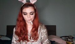 Smoking in satin pyjama