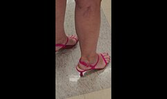 Blonde MLF Shopping & Teasing in Sexy Dress & Pink Cum Filled Dream Pairs Spiked Heel Sandals