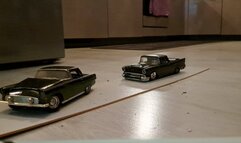 Two model built cars squished Barefoot