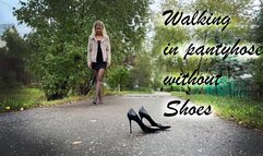 Sexy SweetLana Walking in black pantyhose without high heels, shoeplay, putting on and take off the shoes
