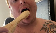 hairy tits fat belly ftm femboy eating pizza and breadsticks