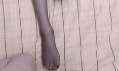 Asian close-up pantyhose footjob series 7