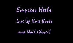 Empress Heels Lace Up Knee Boots and Black Leather Nail Gloves SQ-mp4
