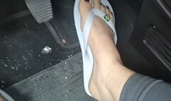 Delightful pedal pumping revving in flip flops and dark nail polish 1080HD