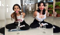 5 Minute Bound BallGag Drooling Challenge: Luana vs Simona - Loser Gets Stuffed with the Winner's Dirty Socks