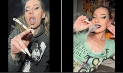 2 Clips 1st smoking a Marlboro red with black lips 2nd speed smoking a Marlboro 100