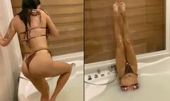 Jade holds her breath while standing upside down