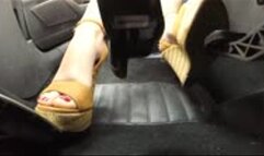 Driving to work in her Wedges - Pedal View
