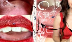 Vintage date of a giantess and a tiny man in a sea of saliva