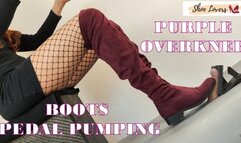 Purple suede overknee boots pedal pumping cumshot