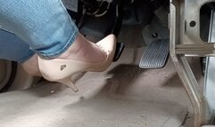 Driving Taupe 5inch pointed toed spike heel pumps