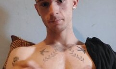 Skinny guy with patchwork tattoos cumming