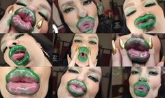 Green minty lipstick glossy pouty bimbo kisses 4K Ultra HD