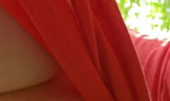 Riding under my huge tits outdoors