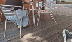 The girl with the big ass wrapped in jeans at the bar table 4K