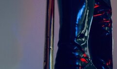 Pole dancing with nylon dress and latex heels