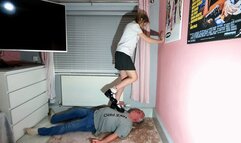 School Girl Trampling In Grey Pleated Skirt (4K)