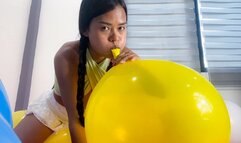 Sexy Camylle Blows To Pop Your BIG Yellow Balloon With Her Hair in Braids