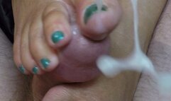 My tiny gentle toes made him blast his load so hard he hit my face! [POV CAM]