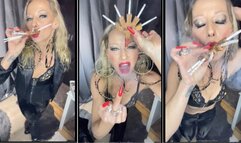 Smoking 5 voque blue slim at once with my 5 holder in pvc leather and boots