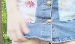 Innocent little baby tinylittlebabyg plays on her swing in the garden wearing dungarees & a diaper